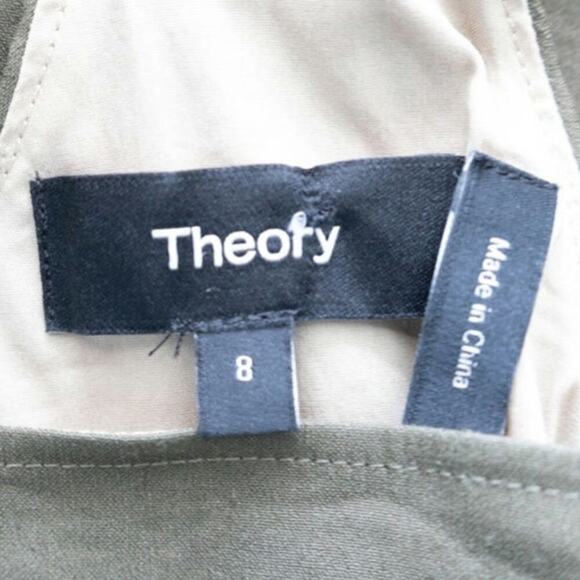 Theory Ladies Dark Olive Square Neckline Good Linen Size 8 Dress - Picture 7 of 11